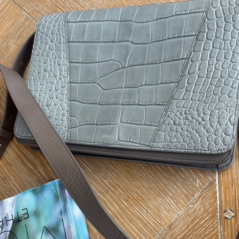 Vince Croc-Embossed Leather Crossbody Bag in Gray